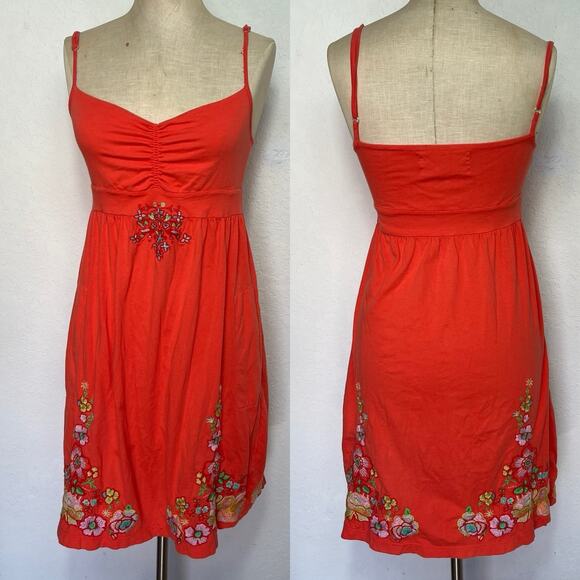 Johnny Was Dresses & Skirts - Johnny Was Los Angeles Coral Orange Embroidered Mini Dress Size XS